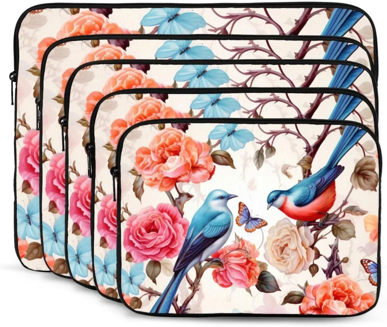 17 Inch Laptop Sleeve Bag Waterproof Shockproof Laptop Case Bag Romantic Fancy Floral Birds Butterfly Computer Skin Bags Lightweight Tablet Carrying Case