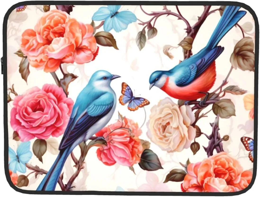 17 Inch Laptop Sleeve Bag Waterproof Shockproof Laptop Case Bag Romantic Fancy Floral Birds Butterfly Computer Skin Bags Lightweight Tablet Carrying Case