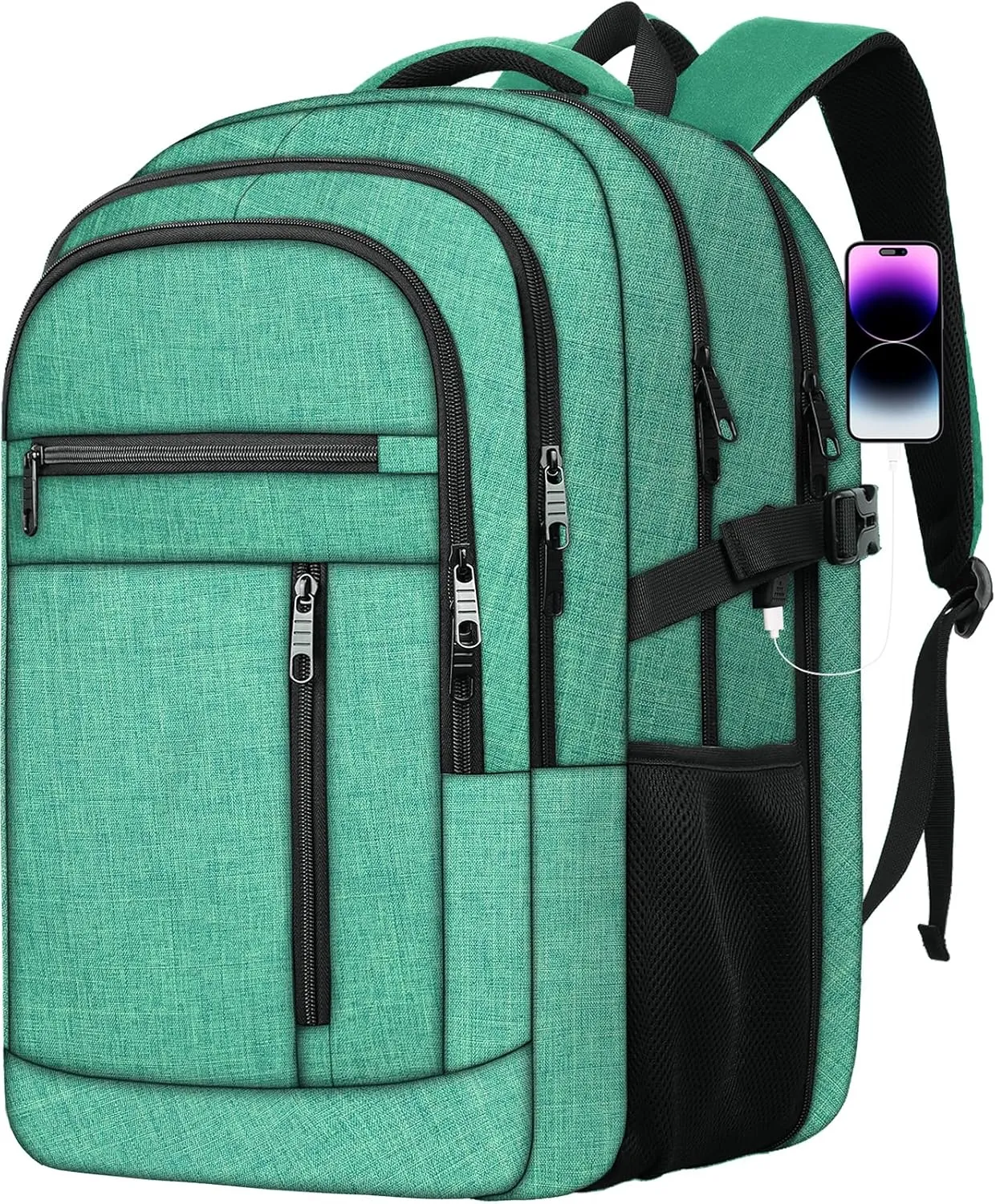 17 inch Travel laptop backpack Anti-Theft Backpack With USB Charging Port, Extra Large Business TSA Backpacks Sturdy Water Resistant Bag for Men Women, Green