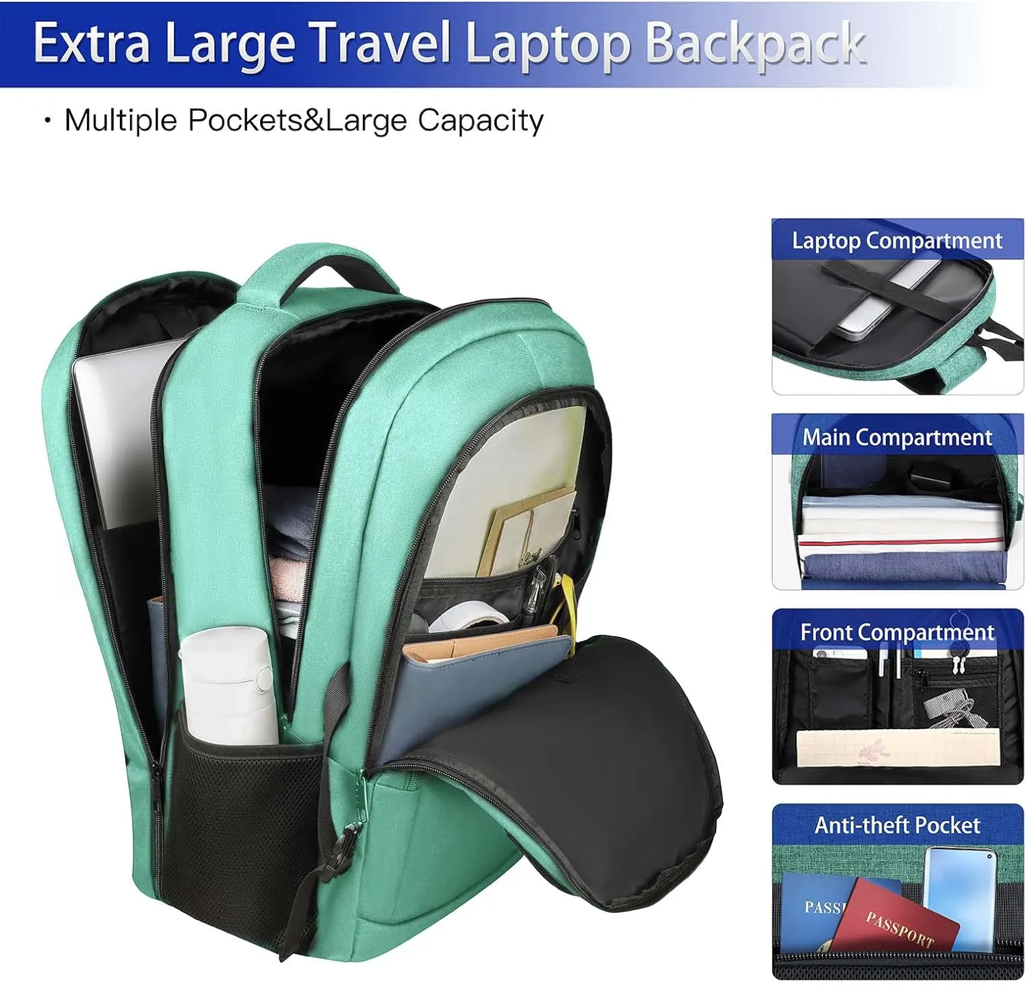 17 inch Travel laptop backpack Anti-Theft Backpack With USB Charging Port, Extra Large Business TSA Backpacks Sturdy Water Resistant Bag for Men Women, Green