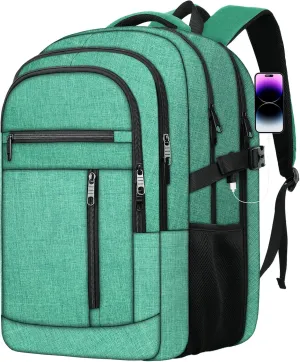 17 inch Travel laptop backpack Anti-Theft Backpack With USB Charging Port, Extra Large Business TSA Backpacks Sturdy Water Resistant Bag for Men Women, Green