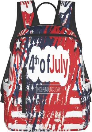 1776 American Independence Day American Flag Casual Backpacks Laptop Backpack Outdoor Travel Rucksack Sport Carry-On Daypack Lightweight Bag with Multi-Pockets