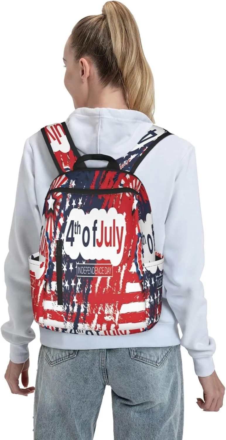 1776 American Independence Day American Flag Casual Backpacks Laptop Backpack Outdoor Travel Rucksack Sport Carry-On Daypack Lightweight Bag with Multi-Pockets