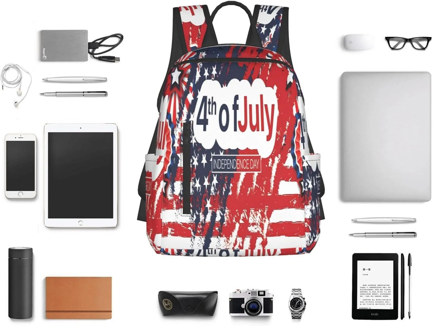 1776 American Independence Day American Flag Casual Backpacks Laptop Backpack Outdoor Travel Rucksack Sport Carry-On Daypack Lightweight Bag with Multi-Pockets
