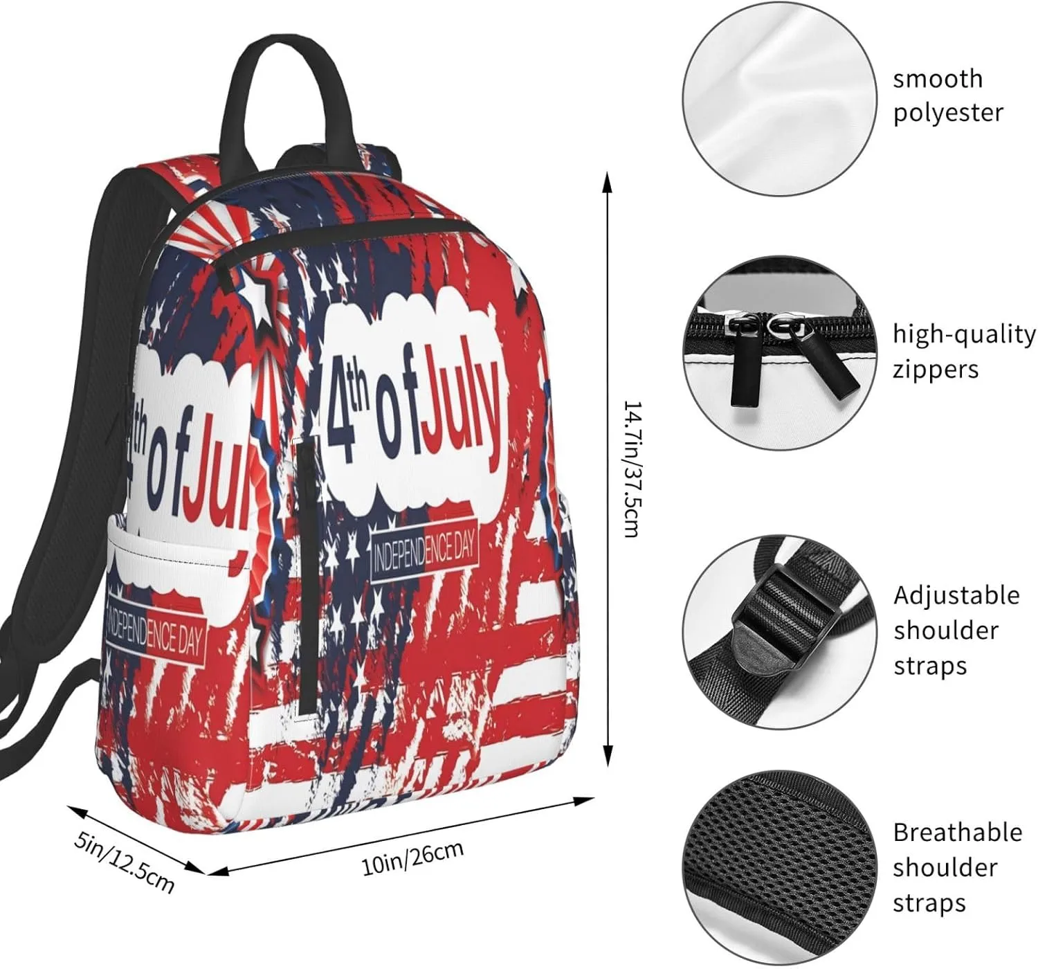 1776 American Independence Day American Flag Casual Backpacks Laptop Backpack Outdoor Travel Rucksack Sport Carry-On Daypack Lightweight Bag with Multi-Pockets
