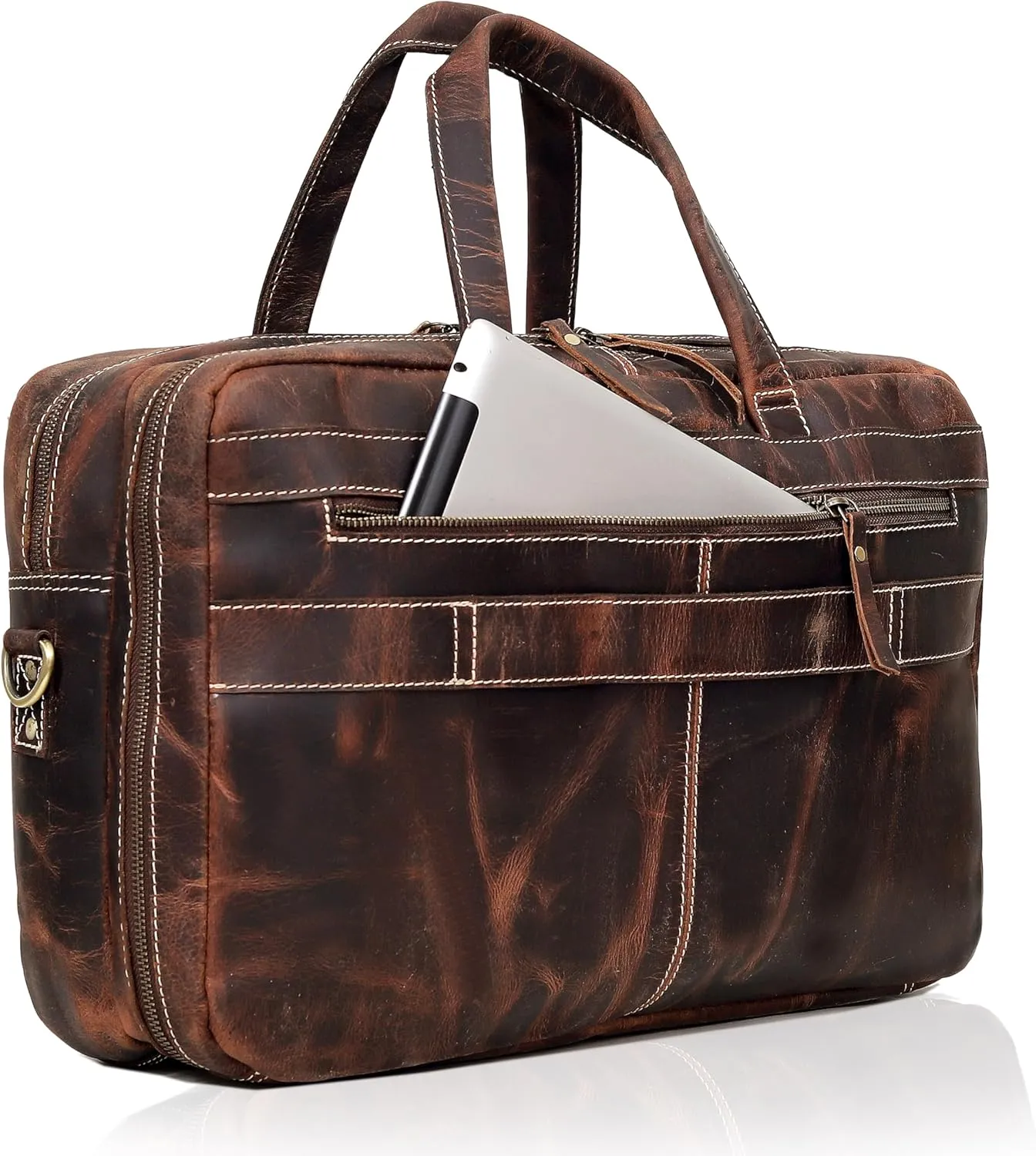 18 Inch Full Grain italian Leather Briefcase for Men, Top Choice Gifts, Handcrafted Laptop Bag
