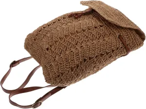 1Pc Versatile Beach Weave Backpack Fashionable Shoulder Bag for Women Practical Straw Storage Tote Bag for Summer Outings