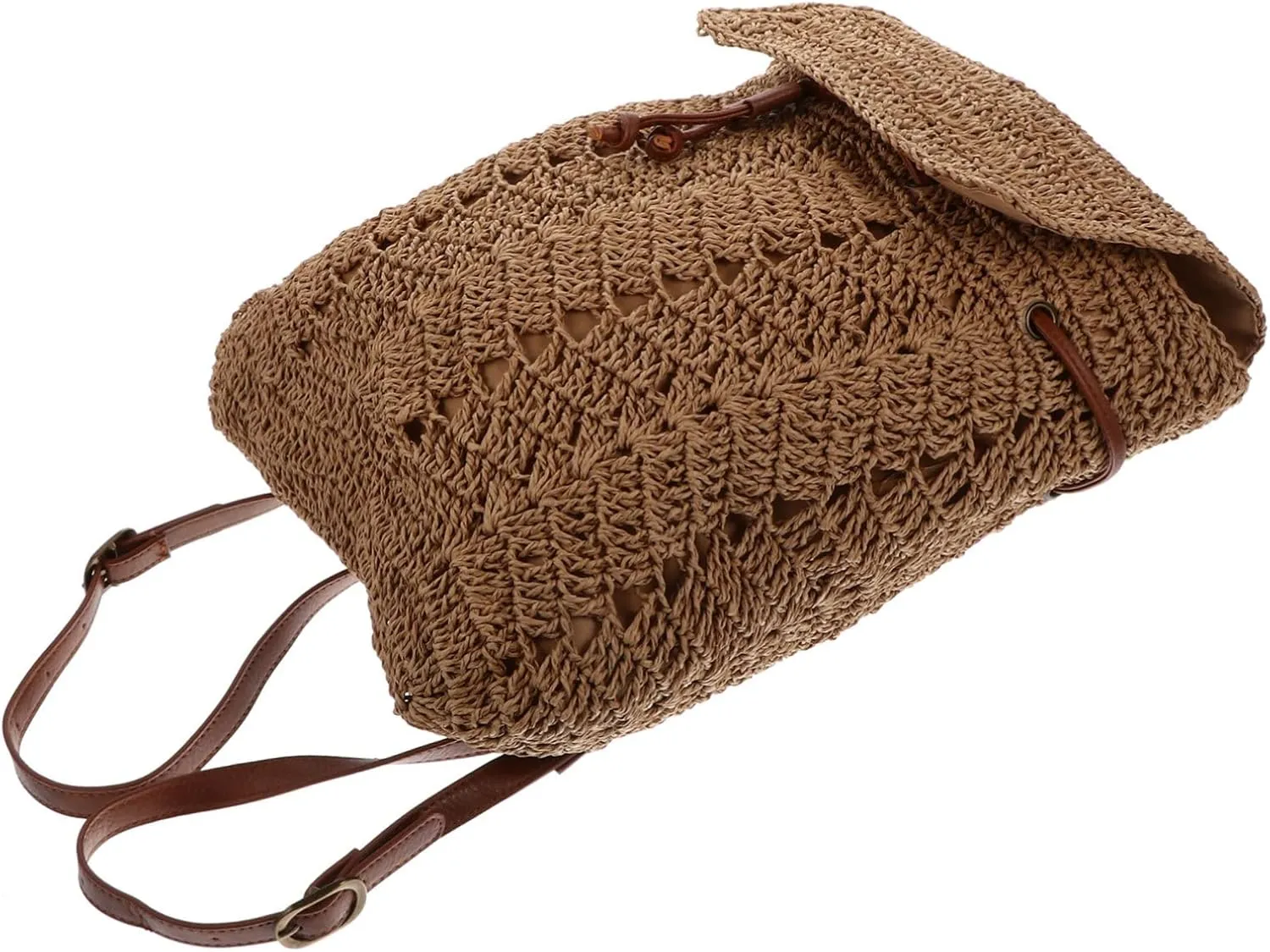 1Pc Versatile Beach Weave Backpack Fashionable Shoulder Bag for Women Practical Straw Storage Tote Bag for Summer Outings