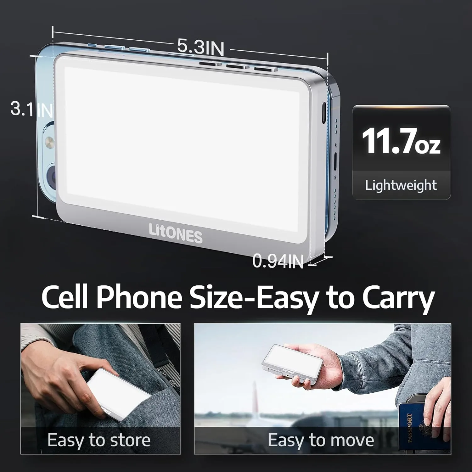 1Unit LitONES Zoom Lighting for Computer, 30 Light Modes, Portable Video Conference Lighting for Laptop, Ring Light for Desk, Zoom Call, Video Call, Video Conferencing, Remote Working Space Gray