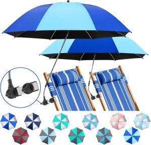 2 Pack Beach Umbrella with 360 Universal Clamp, UPF50  Umbrella Outdoor Patio Sun Protection for Chairs, Beach &Patio Use (Not Include Chair)