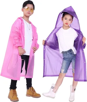 2 Pack Rain Ponchos for Kids, Reusable Kids Rain Jacket with Hood Waterproof Raincoats for Boys and Girls