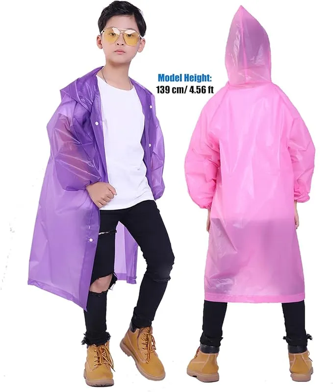 2 Pack Rain Ponchos for Kids, Reusable Kids Rain Jacket with Hood Waterproof Raincoats for Boys and Girls