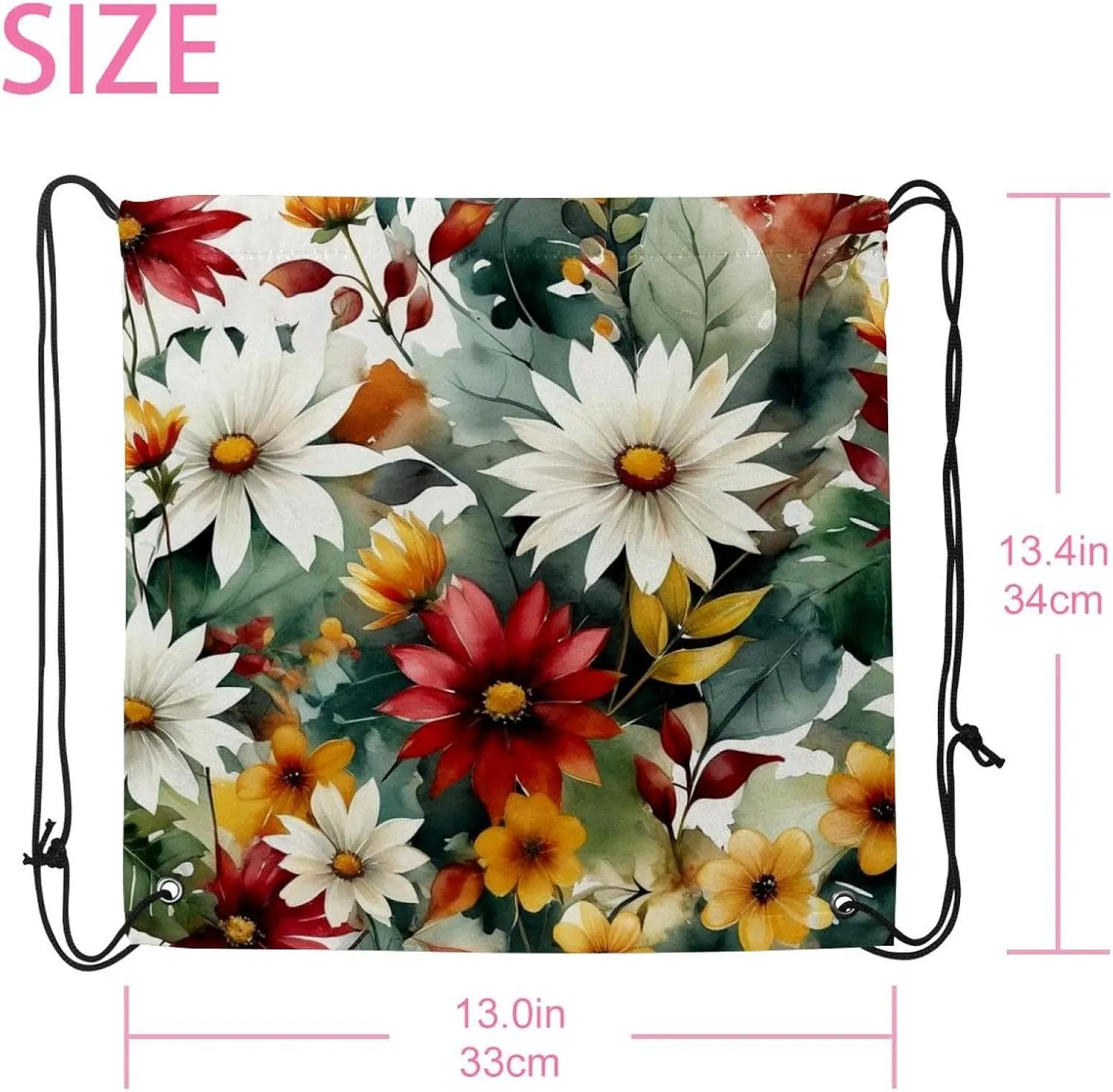 2 Pieces Drawstring Backpacks, Flowers and Green Leaves Draw String Back Bag Drawstring Bags for Sports, Gym, Travel, Swimming, Beach