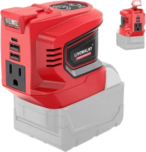 200W Power Inverter for Milwaukee 18V, DC 18V to AC 110-120V Battery Inverter, Portable Power Station Generator, Charger Adapter Battery Powered Outlet w/ 2 USB Ports & 1 Type-C & 1 AC Outlet