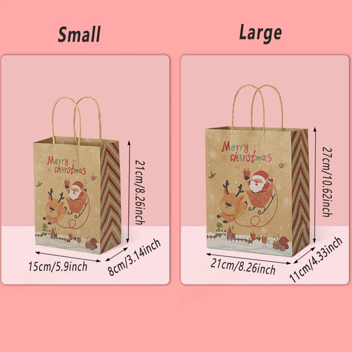 25PCS Christmas Tote Bags Kraft Paper Gift Bags