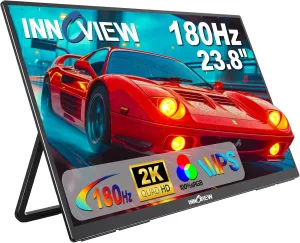 2K 180Hz Portable Gaming Monitor, 23.8" 2560x1440 QHD Fast IPS 100% sRGB Portable Monitor w/180° Adjustable Stand Type-C HDMI Eye Care External Second Screen for Laptop Phone PS4 PS5 Switch Xbox PC