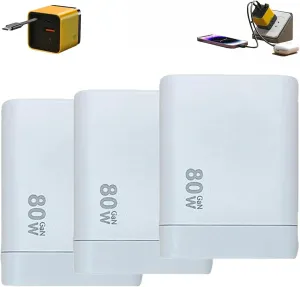 3 in 1 Gan Charger, Scalable 80w Max Fast Charger Module with Type-C Cable and 2 USB Ports, Retractable All in One Chargers, Phone Charger Wall Plug for Phone and Laptops (White, 3pcs)