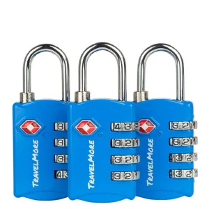 3 Pack TSA Luggage Locks with 4 Digit Combination – Heavy Duty Set Your Own Padlocks for Travel, Baggage, Suitcases & Backpacks - Blue