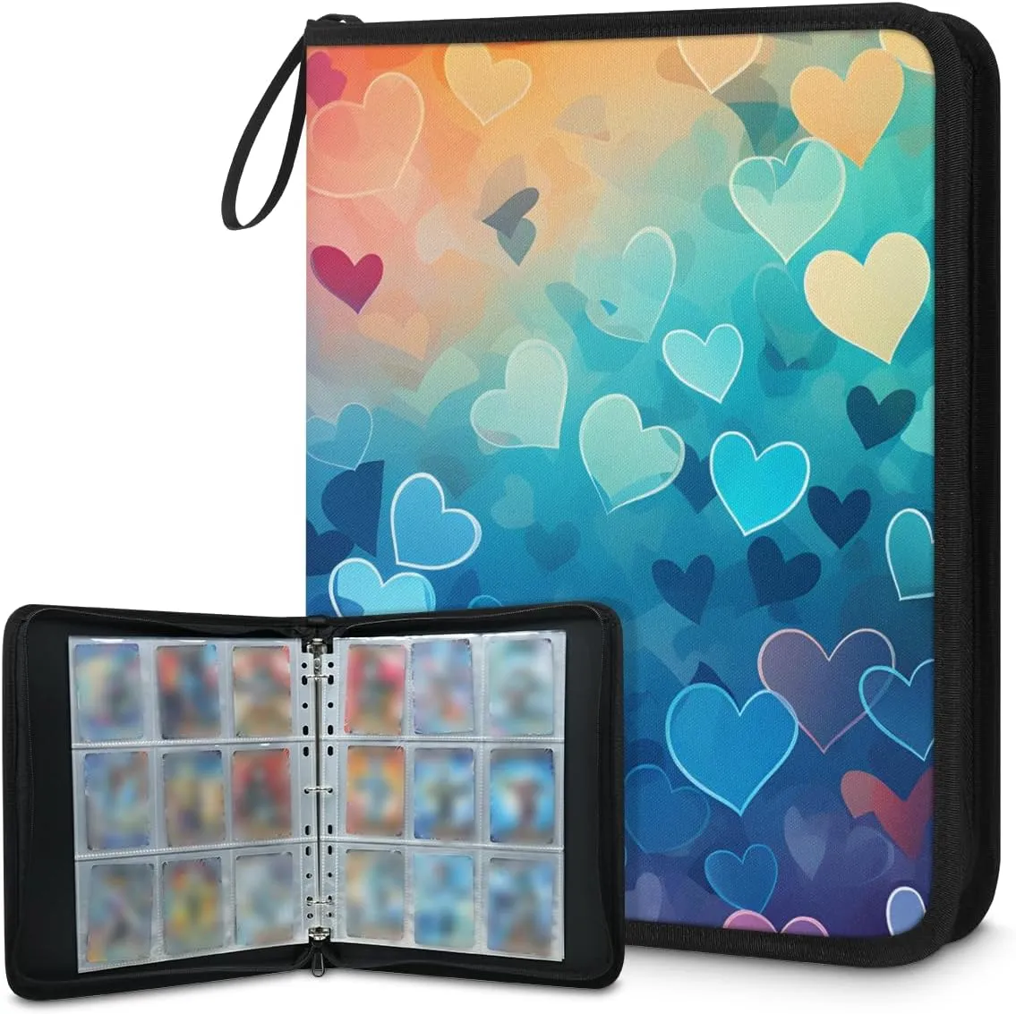 4 Pocket Card Binder, Heart Colorful 400 Pockets Collector Album with Zipper Trading Card Binder, Double Sided Pocket Collection Binder