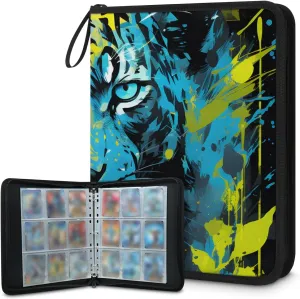 4 Pocket Card Binder, Tiger 400 Pockets Collector Album with Zipper Trading Card Binder, Oil Painting Tiger Double Sided Pocket Collection Binder