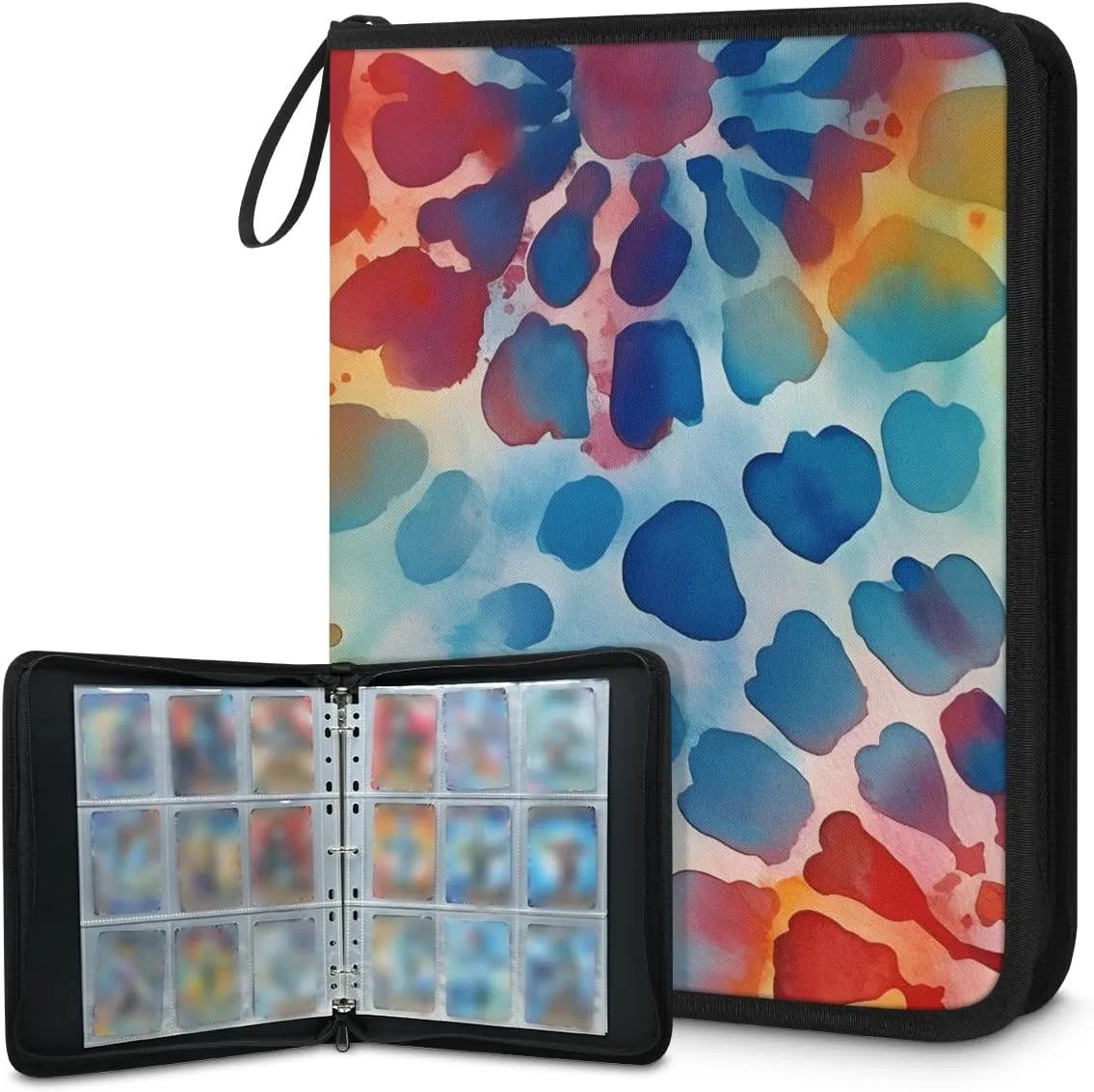 4 Pocket Card Binder, Watercolor Explosion 400 Pockets Collector Album with Zipper Trading Card Binder, Colorful Powder Double Sided Pocket Collection Binder