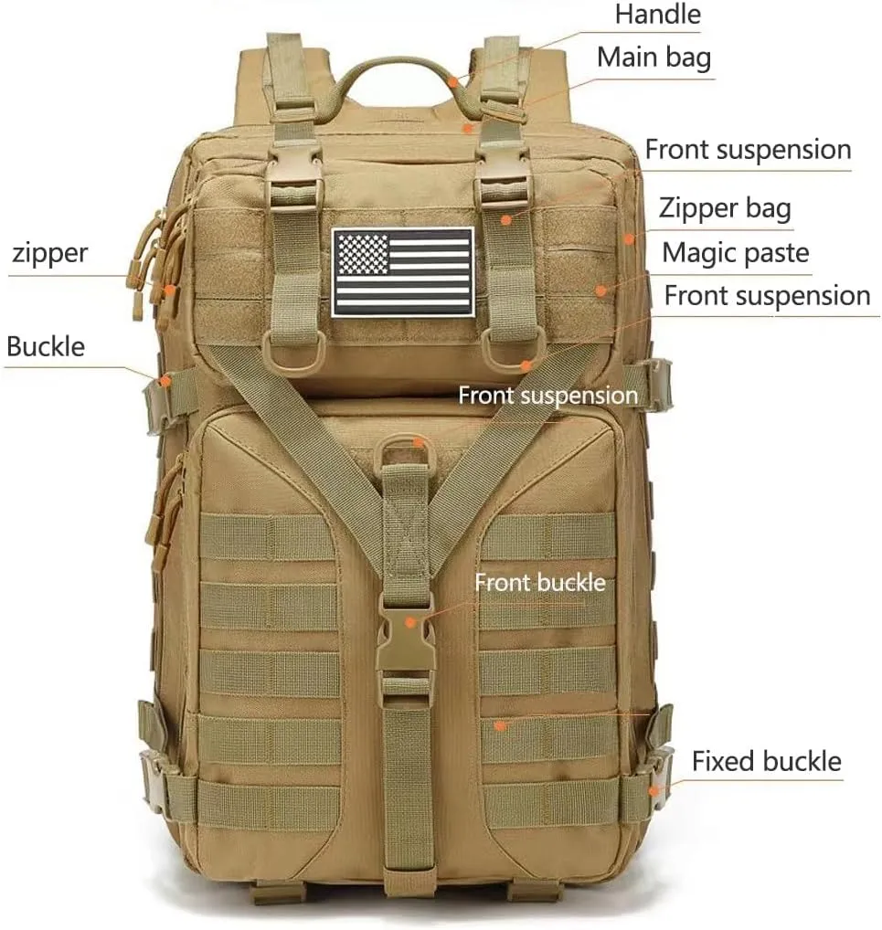 45L Military Tactical Backpack Large Men Army 3 Day Assault Rucksack Molle Bag Daypack (Military Green)