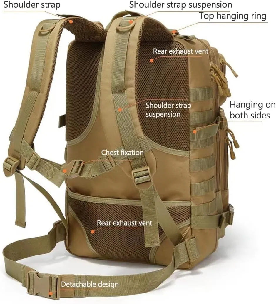 45L Military Tactical Backpack Large Men Army 3 Day Assault Rucksack Molle Bag Daypack (Military Green)