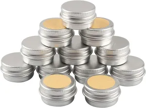 50 Pcs 5ml 5g Empty Round Silver Aluminum Tin Jars with Screw Lids Cosmetics Lip Balm Containers Pots for DIY Candle, Salve Powder, Crafts, Storage Cans 3 Alu Spoon, 50 Labels