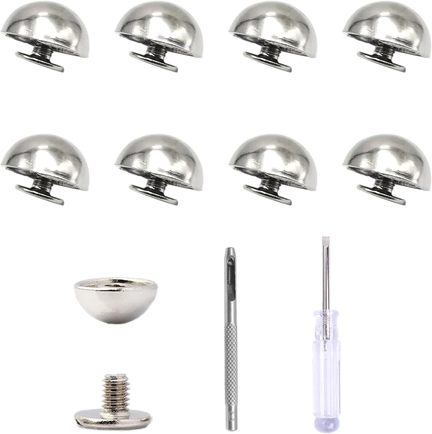 8 Sets 12MM Purse feet Rivets, Purse Hardware Brass Studs with Tools, Solid Brass Handbag Buttom Rivets, Dome Spikes and Studs for Repair and Decorate Clothing Shoes Belt Leather Bag