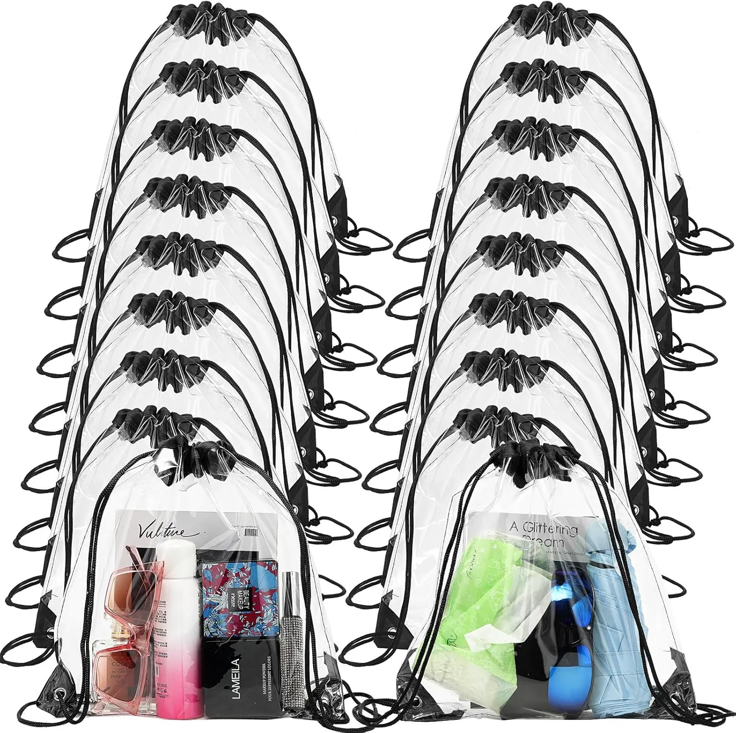80 Pcs Clear Drawstring Backpack Bulk Stadium Approved Bags Waterproof Plastic Drawstring Bags for Stadium Events Sport Yoga Gym Concert Travel Beach Swimming Shopping