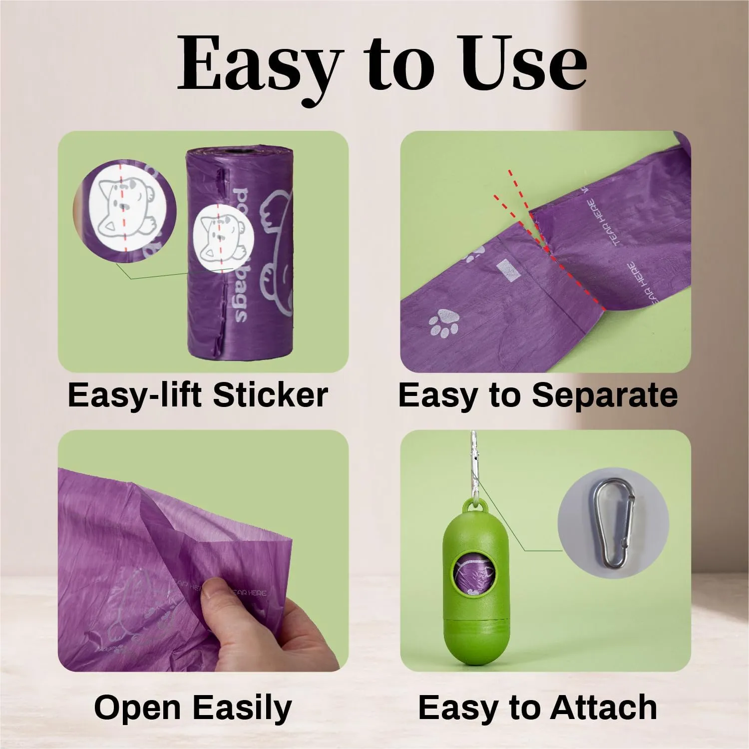 870 Counts Dog Poop Bags Rolls with Dispenser & Leash Clip, Scented Poop Bags for Dogs Waste, Extra Thick & Leak Proof for Poop Doggie Puppy Pet Waste, 9" x 13", Purple