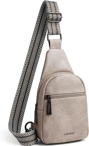 8L Crossbody Sling Bag Fanny Pack For Women Men Backpack Travel Shoulder Bags Purse Handbag Gifts For Her PU Leather Beige