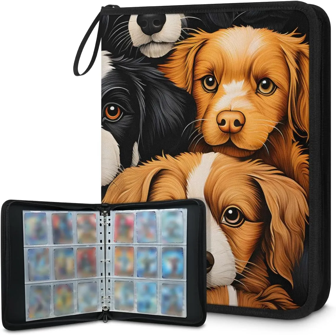 9 Pocket Card Binder, Cute Puppy 900 Pockets Collector Album with Zipper Trading Card Binder, Colorful Dog Double Sided Pocket Collection Binder