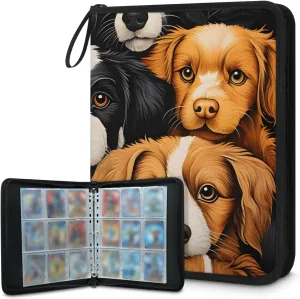 9 Pocket Card Binder, Cute Puppy 900 Pockets Collector Album with Zipper Trading Card Binder, Colorful Dog Double Sided Pocket Collection Binder