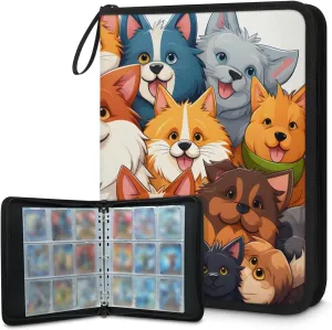 9 Pocket Card Binder, Lovely Dog 900 Pockets Collector Album with Zipper Trading Card Binder, Colorful Puppy Double Sided Pocket Collection Binder