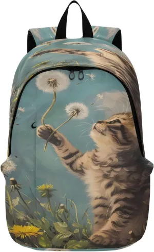 A Cat Playing with Dandelionsv Travel Backpack for Women Men Laptop Backpack College Bookbag Large Capacity Computer Backpacks for Work Travel