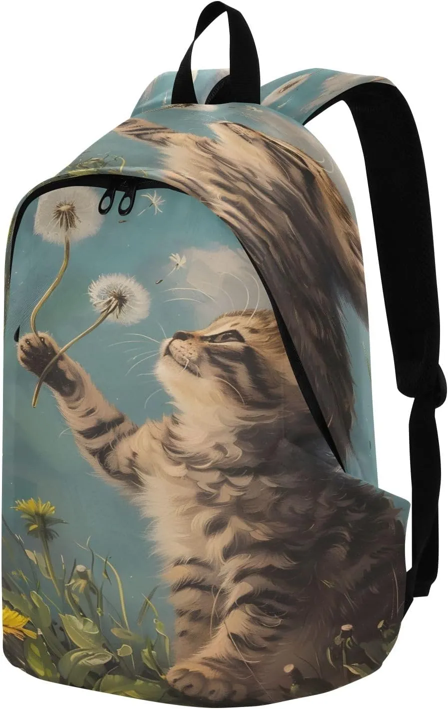 A Cat Playing with Dandelionsv Travel Backpack for Women Men Laptop Backpack College Bookbag Large Capacity Computer Backpacks for Work Travel