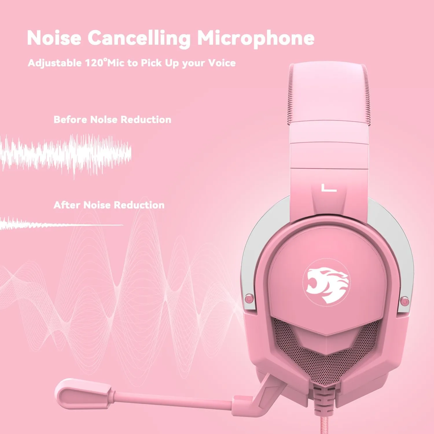 A88 Gaming Headset with Microphone, Stereo Wired Noise Cancelling Over-Ear Headphones with Mic for Pc, Ps5, Xbox One Series X/s, Ps4, Computer, Laptop, Mac, Nintendo, Gamer (Pink)