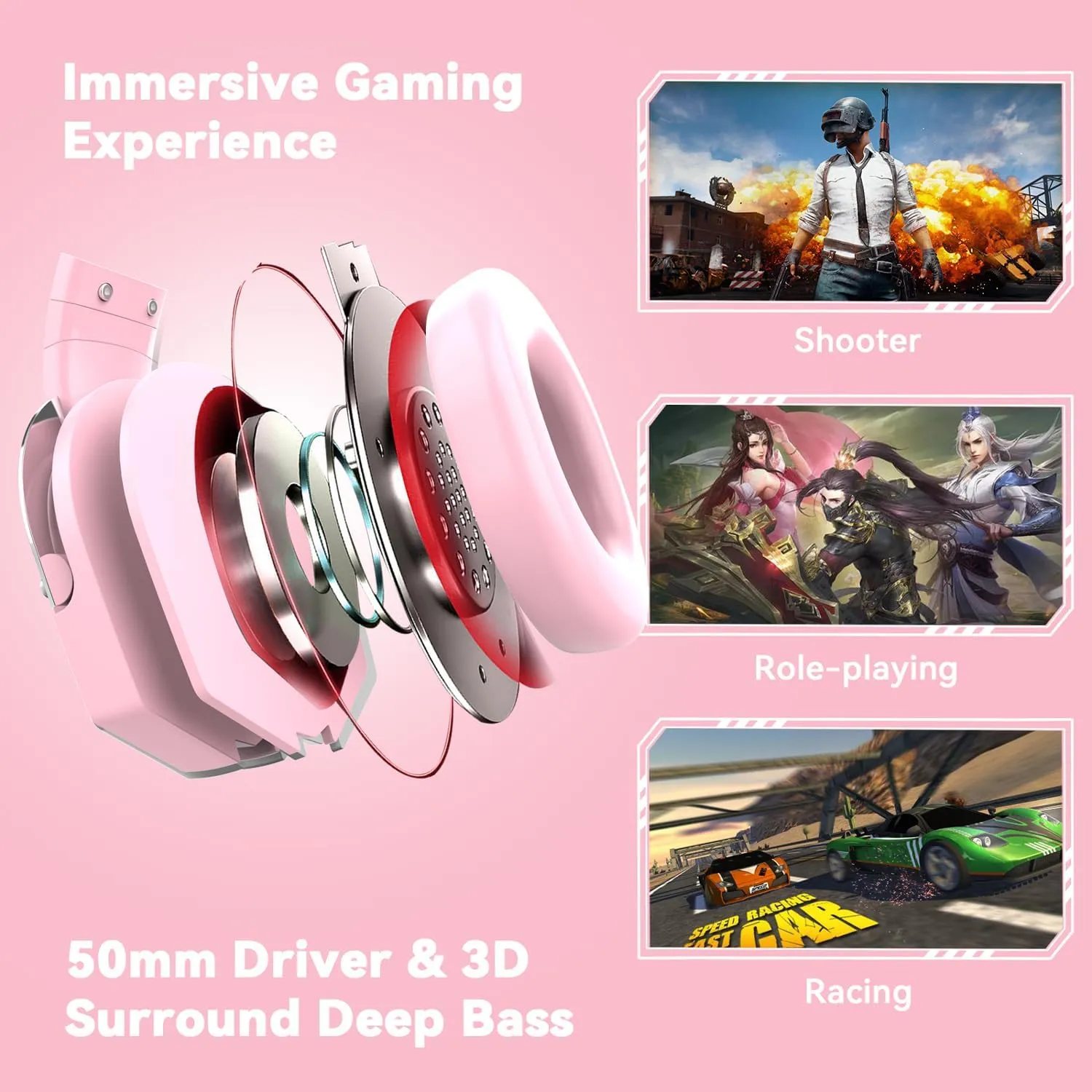 A88 Gaming Headset with Microphone, Stereo Wired Noise Cancelling Over-Ear Headphones with Mic for Pc, Ps5, Xbox One Series X/s, Ps4, Computer, Laptop, Mac, Nintendo, Gamer (Pink)