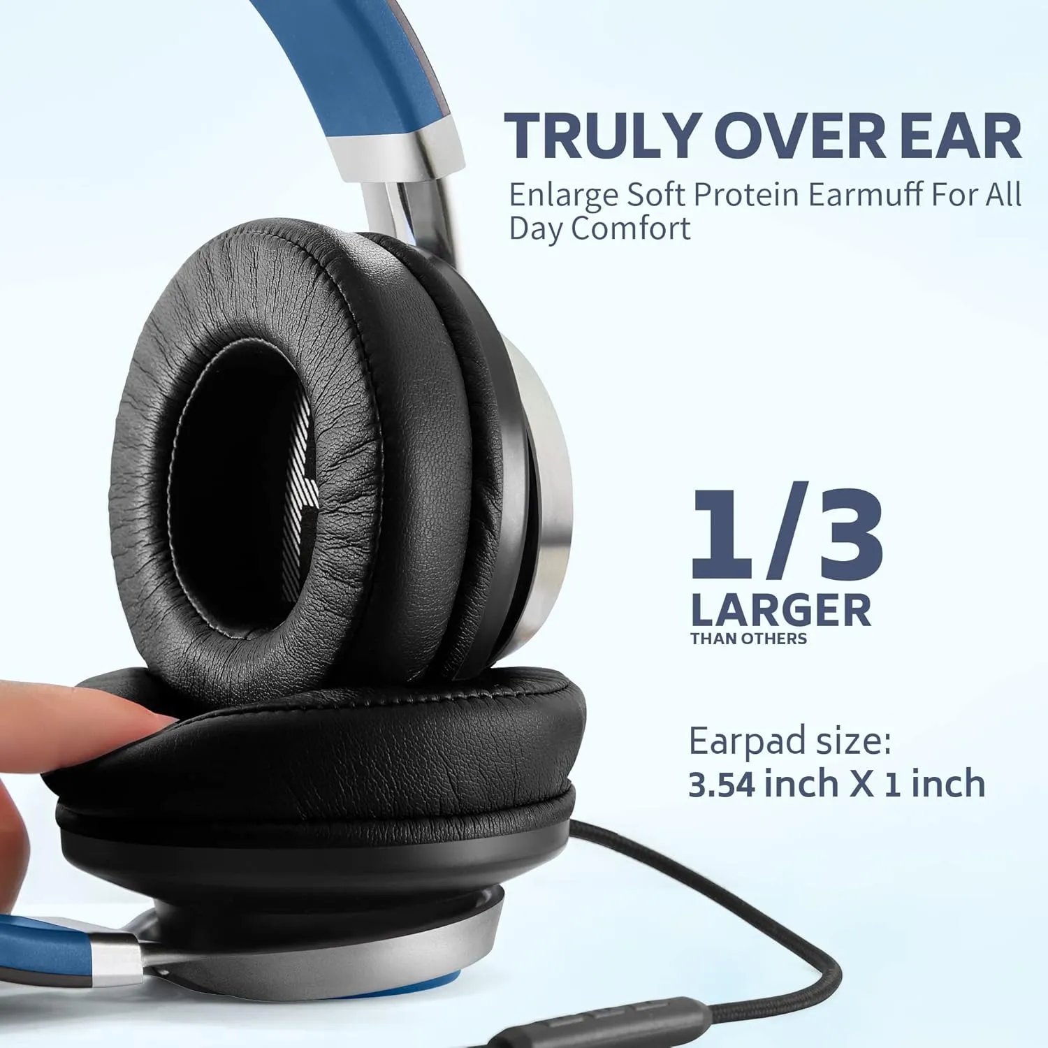 AC01 Over-Ear Headphones Wired, Noise Isolating Corded Stereo Headsets with Microphone Volume Control for Adults Teens 3.5mm for Chromebooks, Laptop, Computer, Tablets, Travel (Black Blue)