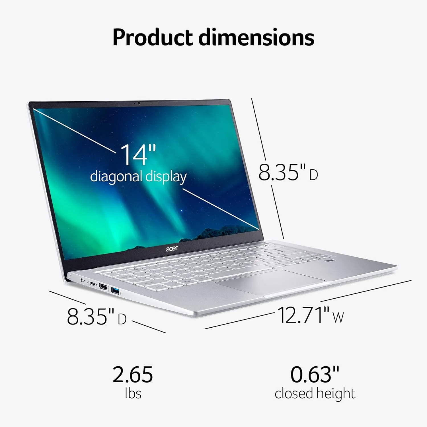 Acer Swift 3 SF314-43-R6NE Laptop | 14" FHD IPS | AMD Ryzen 7 5700U | Radeon Graphics | 16GB LPDDR4X | 512GB SSD | Wi-Fi 6 | Fingerprint Reader | Backlit Keyboard | Windows 11, Silver