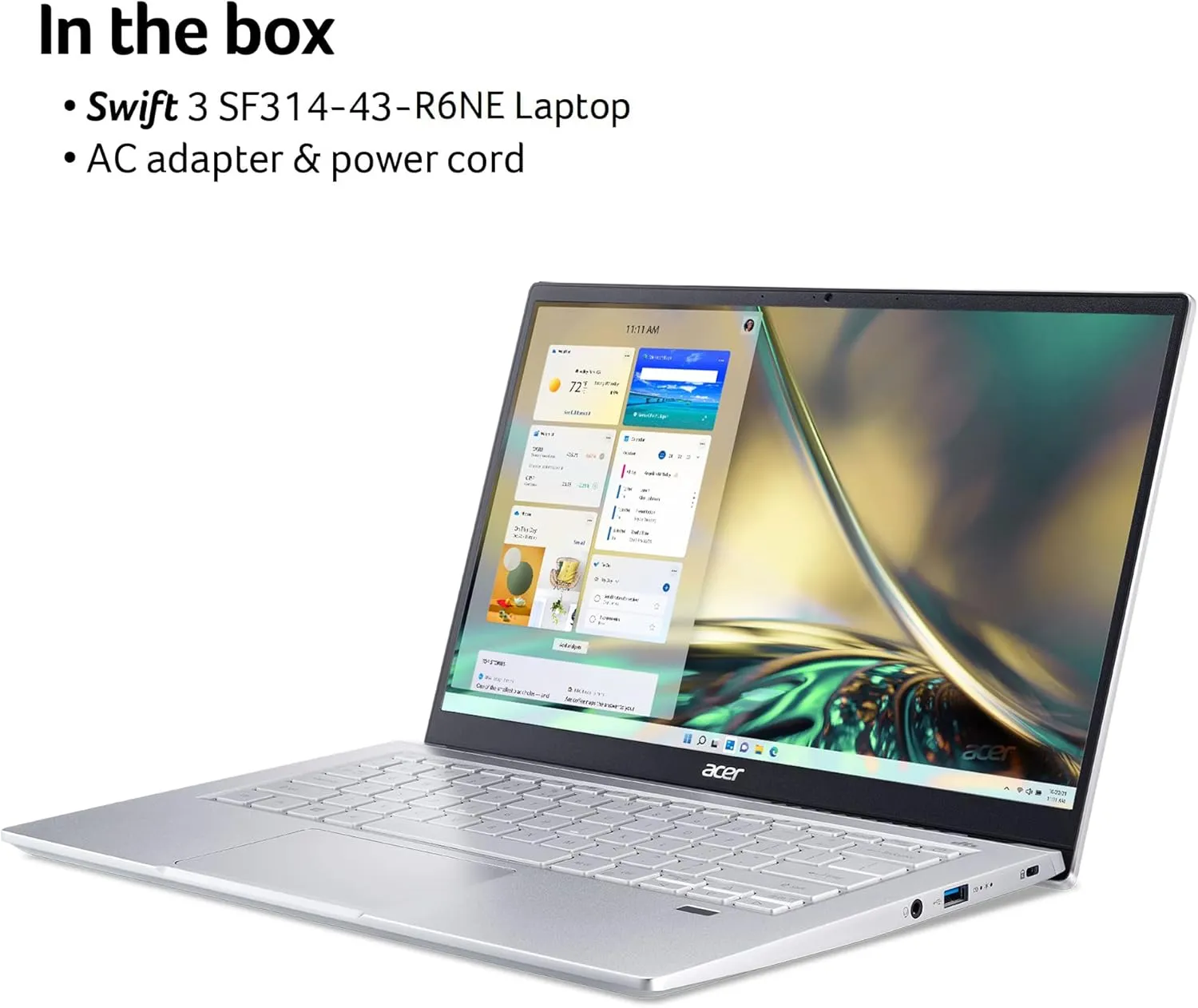 Acer Swift 3 SF314-43-R6NE Laptop | 14" FHD IPS | AMD Ryzen 7 5700U | Radeon Graphics | 16GB LPDDR4X | 512GB SSD | Wi-Fi 6 | Fingerprint Reader | Backlit Keyboard | Windows 11, Silver