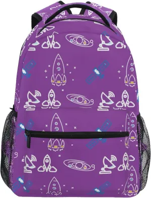 Acpiggto Backpack Daypack Purple Rocket Space Universe Nebula Shoulder Bag with Name Label Tag With Padded Shoulder Strap Large Medium Size