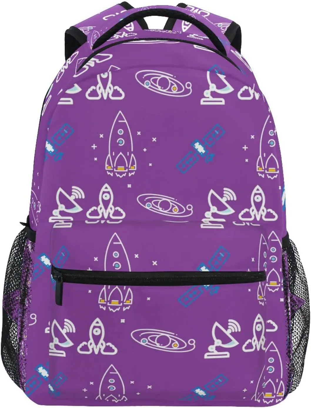 Acpiggto Backpack Daypack Purple Rocket Space Universe Nebula Shoulder Bag with Name Label Tag With Padded Shoulder Strap Large Medium Size