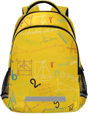 Acpiggto Backpack Daypack Shoulder Bag Yellow Math Mathematical Formula Education Number Rucksack Bookbag Laptop Compartment