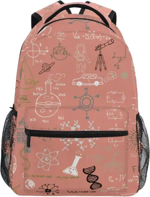 Acpiggto Backpack Pink Science Biology Chemistry Formulas Physics Math Education Daypack Shoulder Bag with Name Label Tag for Travel Hiking Sports Gym Casual Camping