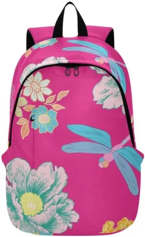 Acpiggto Backpack Travel Bag Daypack Floral Flower Dragonfly Leaves Vintage Purple Pastoral Casual Rucksack Knapsack