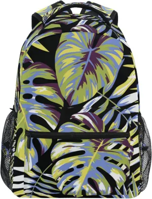 Acpiggto Backpack Tropical Palm Leaves Exotic Green Purple Daypack Shoulder Bag for Travel Hiking Sports Gym Casual Camping