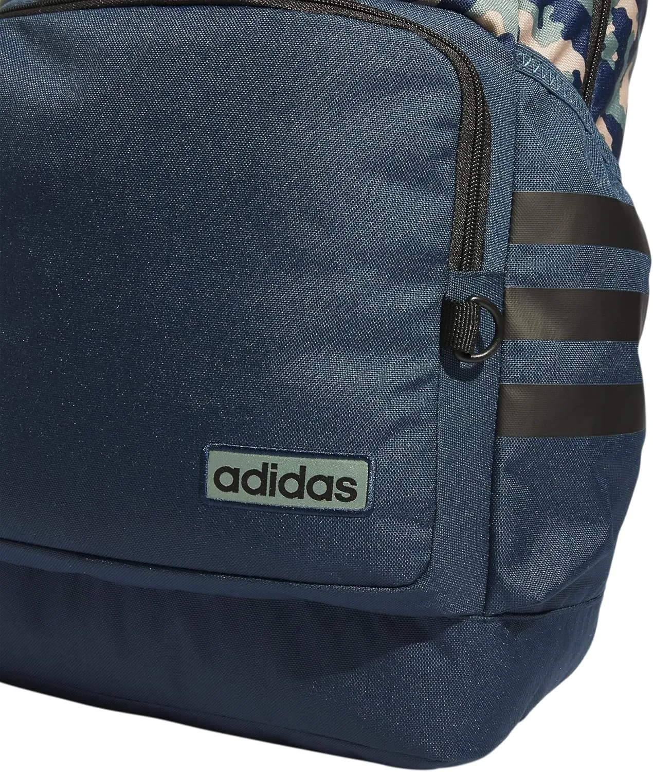 adidas Classic 3-Stripe Durable Backpack Student Athletic Sport Laptop Book Bag, Essential Camo Crew Navy-Silver Green/Crew Navy/Black/4.0, One Size