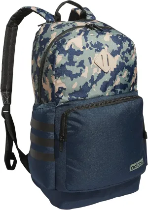 adidas Classic 3-Stripe Durable Backpack Student Athletic Sport Laptop Book Bag, Essential Camo Crew Navy-Silver Green/Crew Navy/Black/4.0, One Size